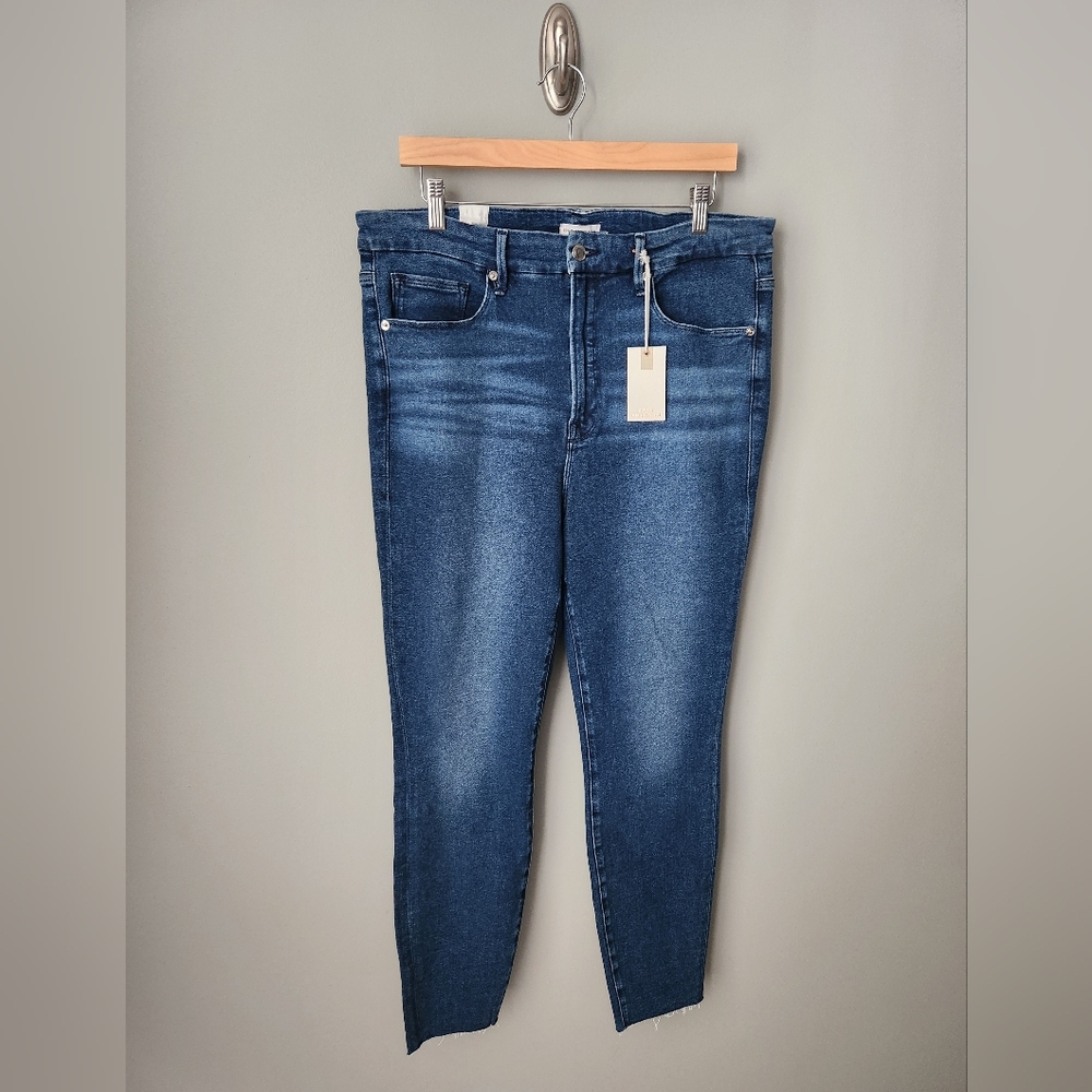 Good American Good Waist Skinny Jeans Raw Hem Size 16 NWT